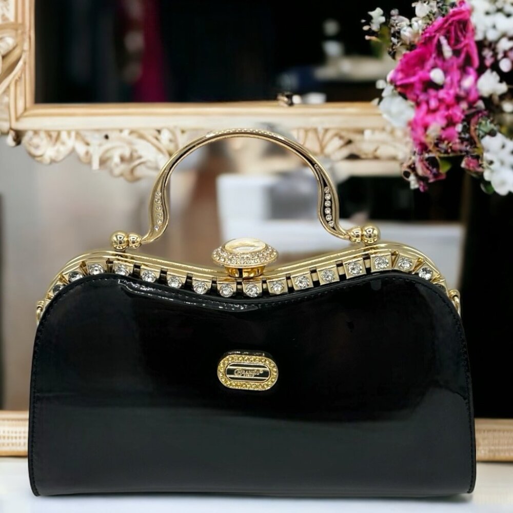 NWT Brangio Italy Starry Embrace Metallic Vegan Leather Clutch/Crossbody - Black